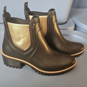 Jack Rogers Black and Gold Rain Boots